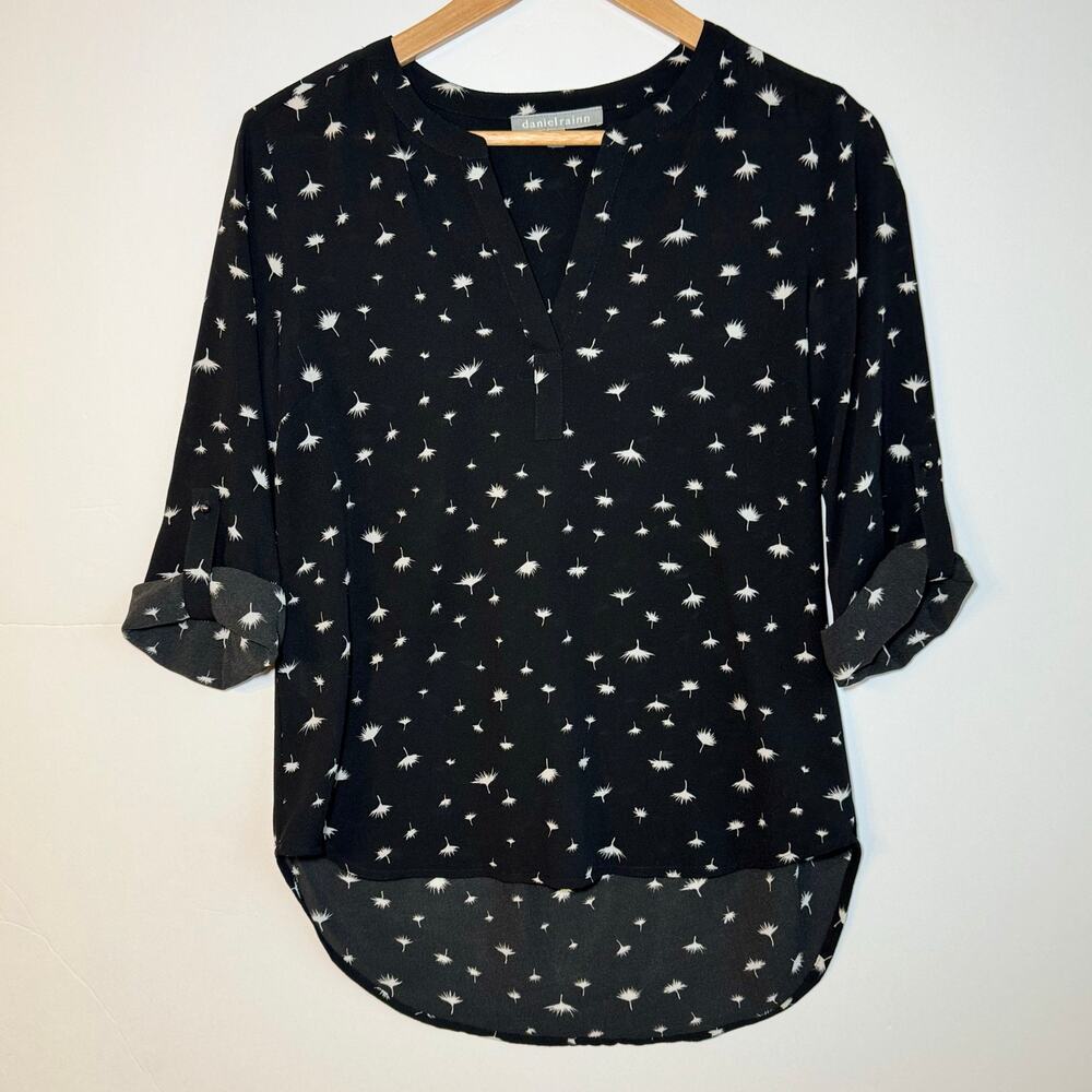 Daniel Rain Semi Sheer Blouse Quarter Sleeve V Neck Office Career Small Black - Picture 6 of 12